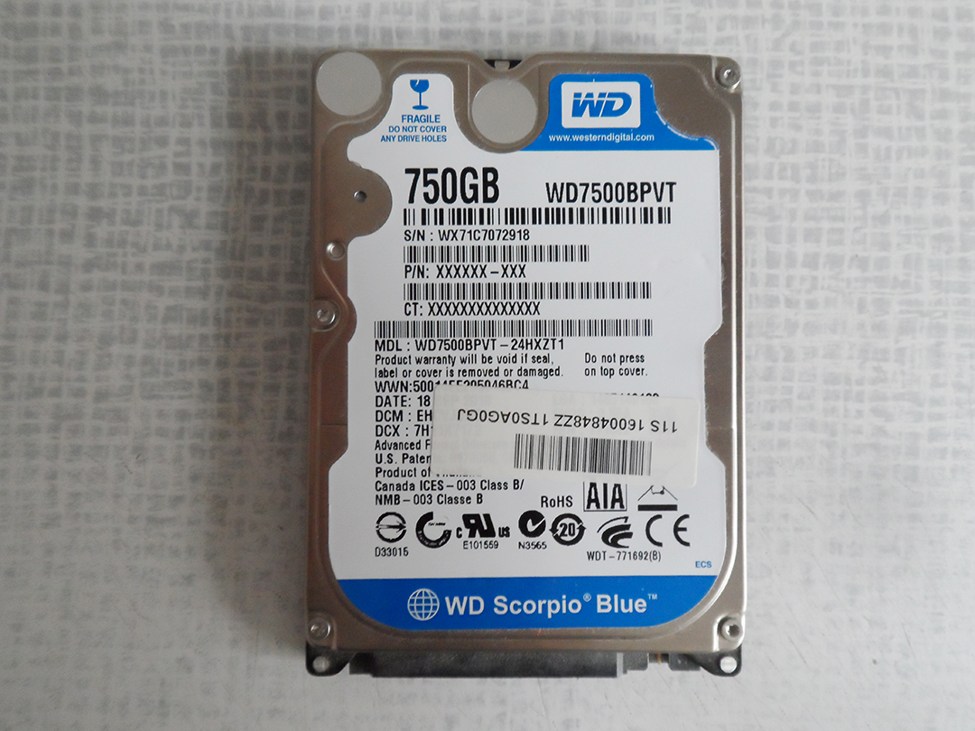 Western Digital 750GB WD7500BPVT - 24HXZT1 5400RPM SATA 2.5" Laptop HDD Hard Disk Drive