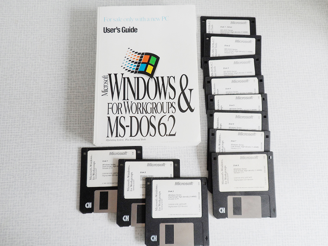 Vintage Computing - Microsoft Windows 3.11 + MSDOS 6.2 - 11x Floppy Disks - Untested + Users Guide