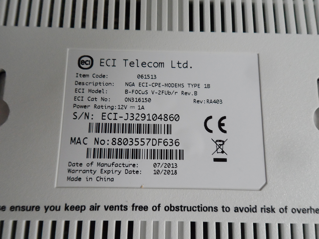 BT Openreach ECI Telecom Modem 061513 + PSU B-FOCuS V-2FUb/r Rev B - Image 6