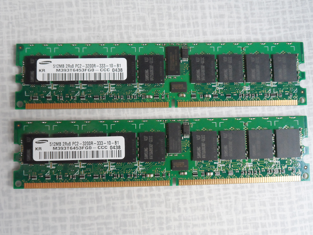 2 x 512mb (1GB) Samsung 2Rx8 DDR2-3200R-333-10-B1 M393T6453FG0-CCC